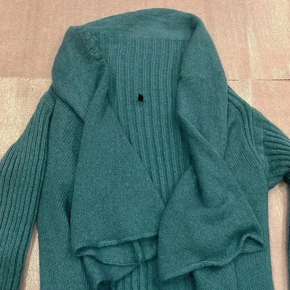 [M]Stile  Benetton Turquoise Wool Blend Knit Waterfall front Open Cardigan - Picture 2 of 6